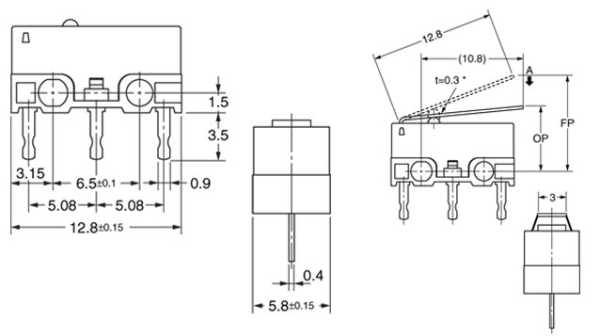 D2F-01L, микропереключатель с лапкой 0,1А/30В dc