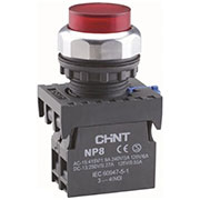 667604, Кнопка упр. выступ., NP8-01GND/4 подсвет., самовозв., красн., AC110-230В(LED), 1НЗ, IP65
