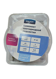 10-26, Набор светодиодной ленты, белый, 12В, 4.8Вт/м, 60SMD (3528)/м, IP65, 5м, с блоком питания