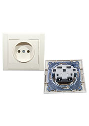 42010002, розетка одинарная без заземления кремовая керамика встроенный монтаж