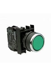 B100DY, Кнопка нажимная круглая зелёная , 1НО, серия B, 250 В AC, 4 А