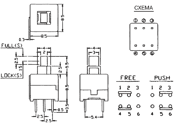 MPS-850-G, кнопка с фиксацией 8.5мм 30В 0.3А (PS850L)