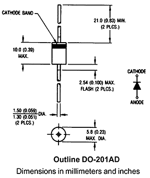 1,5KE100A, TVS диод 1500Вт 100В DO-201 (DO-27)