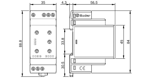 70.41.8.400.2030, Контрольное реле для 3-фазных сетей; пониженное/повышенное напряжение, обрыв/черед