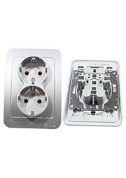 23482, роозетка двойная с заземлением серебро встроенный монтаж