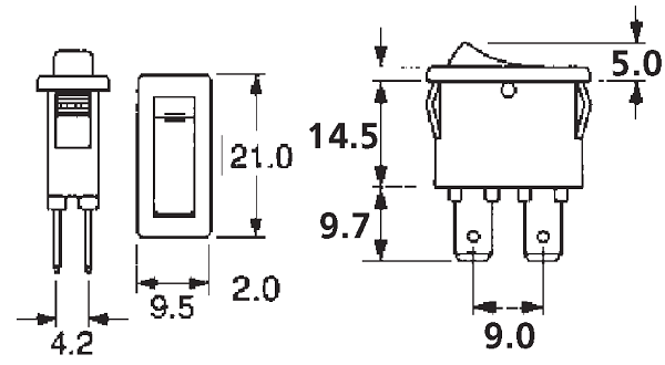 766B, переключатель клавишный черный 2 контакта 250В 6А