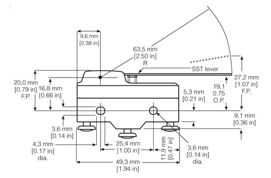 BZ-2RW822-A2, микропереключатель 15А рычаг