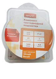 10-27, Набор светодиодной ленты, теплый белый, 12В, 4.8Вт/м, 60SMD (3528)/м, IP65, 5м, с блоком пита
