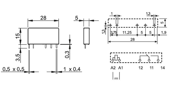 34.51.7.005.0010, Ультратонкое реле; монтаж на плату; 1CO 6A; катушка 5В DC (чувствит.);