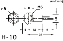 H10+B5133b, Светодиод красный 3мм с держателем на панель М6