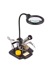 12-0258, Держатель плат "третья рука" с лупой 3X, подставка под паяльник, LED подсветка, стенд для п