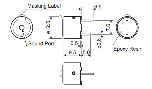 HCM1203X, генератор звука со схемой 12х9.5мм 3В 2300Гц