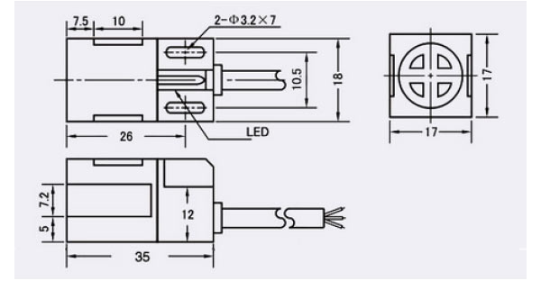 PL08-IQE17-07NN, индуктивный датчик приближения 8мм NPN NO 6-36В 17*17*17мм (=IQE17-07NNSKW2S)