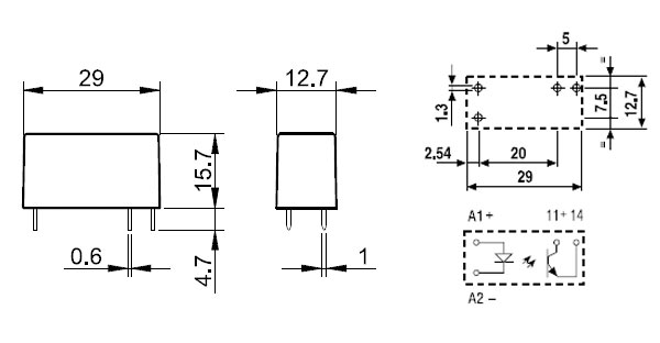 41.81.7.024.9024, Низкопрофильное твердотельное реле; монтаж на плату; шаг 5мм; выход 5A(24В DC);вхо