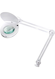 31-0222, Лупа на струбцине круглая настольная 5D с подсветкой с крышкой, белая