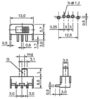 SS12F23EG5-G, переключатель сдвиговый 50В 0.3А (аналог для B1550 SS8)