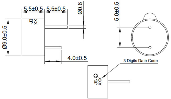 HCM0903AX, излучатель звука со схемой 9х5.5мм 3В 3200Гц