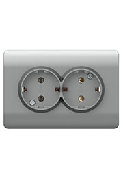 431419, (NEW3-E) Розетка с/з со шторками двойная, 16А, серебряный