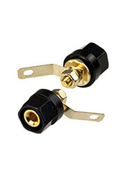 1-663G, гнездо банан 28мм пластик на корпус черный кабель до 6мм "позол."