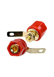 1-663G, гнездо банан 28мм пластик на корпус красный кабель до 6мм "позол."