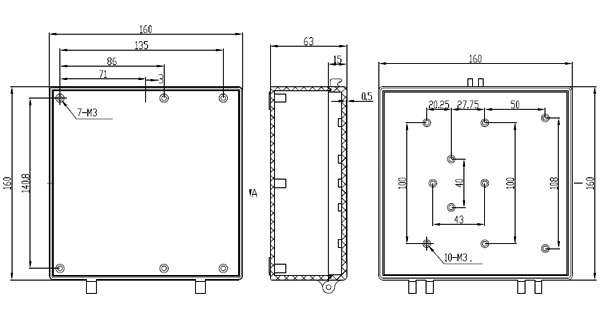 11-11(F8), корпус для РЭА158X158X63мм пластиковый