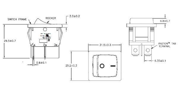 1634201-4, PRFDB1-16F-BR000 переключатель клавишный 250V 10A