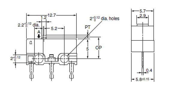 D2F, микропереключатель угловой 3А/125В АС