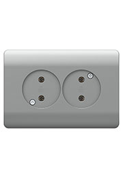 431421, (NEW3-E) Розетка б/з со шторками двойная, 16А, серебряный