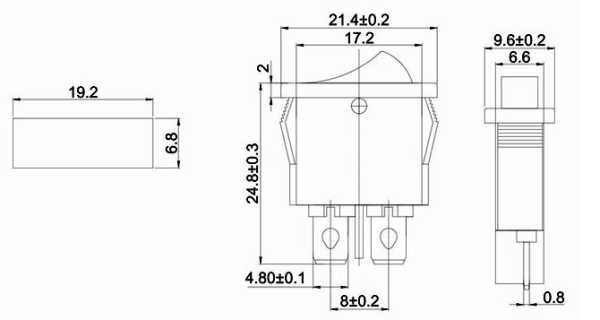 36-2051, выключатель клавишный 250В 6А ON-OFF красный 2 контакта