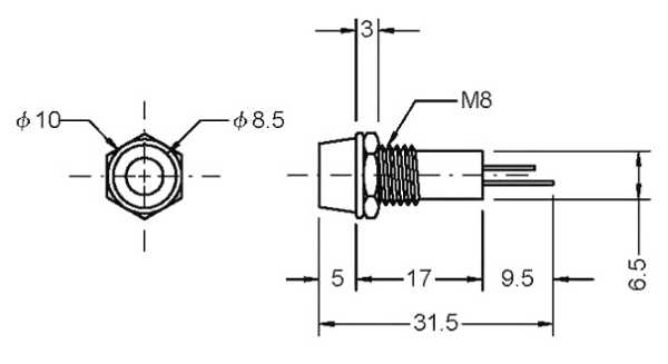 L-KLS9-IL-M8-01B-Y, Светодиод с держателем желтый D=8.8мм h=3.5мм M8