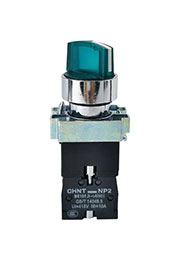 265954, Переключатель NP2-BK12365, 2 положения фиксацией 1НО+1НЗ, зелёная AC230В (LED), IP40