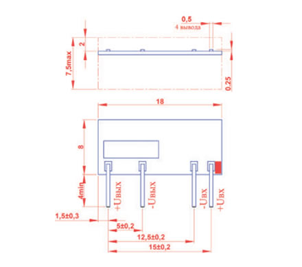 10212ВАп, DC/DC преобразователь 1Вт, выход 5В, 0.2А, вход 12В, -40+70