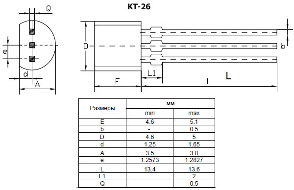 КТ315В1, Биполярный транзистор, NPN, 40В, 0.1А, 0.15Вт, 250МГц, h21e=30 120  [КТ-26 / TO-92]