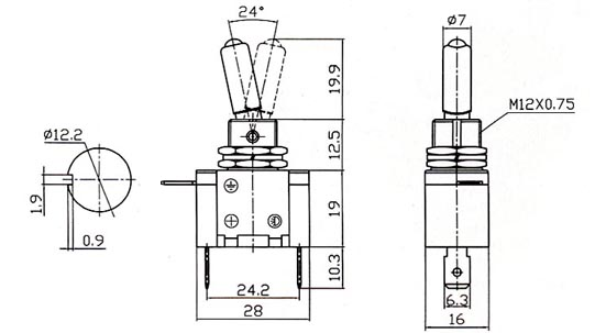 ASW-07DB, тумблер с led подсветкой синей 12В 20А