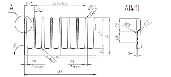 ABM-001-50, радиатор 63х33 мм длина 50 мм (АВ0094)