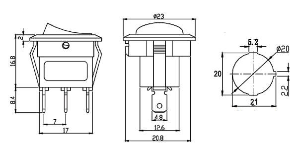 777 ПЕРЕКЛЮЧАТЕЛЬ 2 КОНТ. 250В/12.0А БЕЛЫЙ (768-1)  КРУГЛЫЙ
