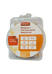 10-41, Набор светодиодной ленты, теплый белый, 12В, 7.2Вт/м, 30SMD (5050)/м, IP20, 5м, с блоком пита