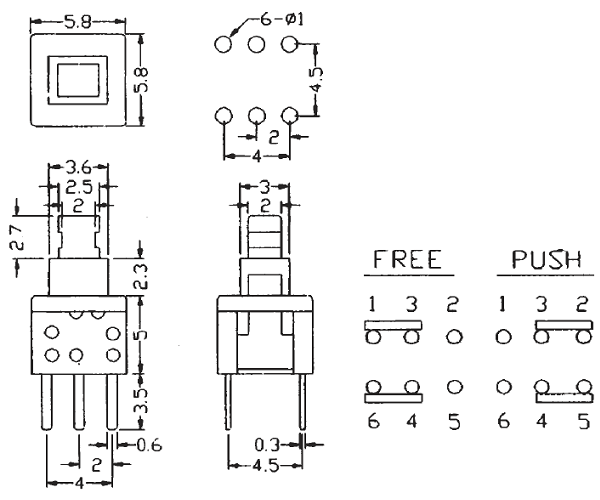 MPS-580D-G, кнопка с фиксацией 5.8мм 30В 0.1А (PS580L)