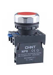 667592, Кнопка упр. NP8-20BND/4 подствет., самовозв., красный, AC110-230В(LED), 2НО, IP65