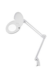 31-0202, Лупа на струбцине круглая настольная 3D с крышкой, подсветка, белая