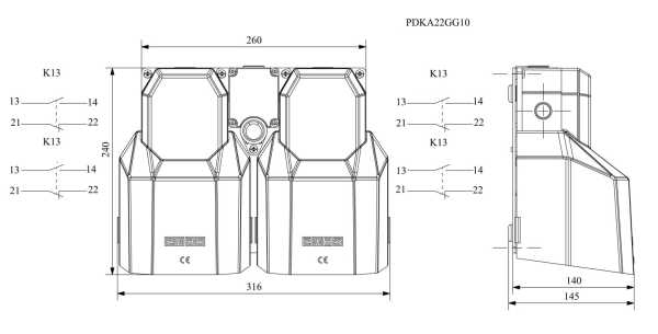 PDKA22GG10, Педаль двойная 2х(1НО+1НЗ)+2x(1НО+1НЗ) (под аксесс.) одна скорость