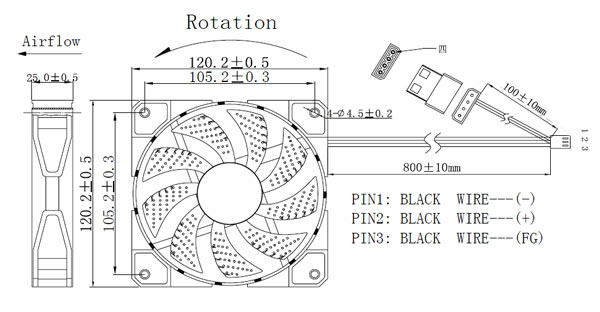 CLR12025LL12SA-BL, вентилятор 120*120*25мм 12В с подсветкой синий, подшипник скольжения, 1700 об/мин